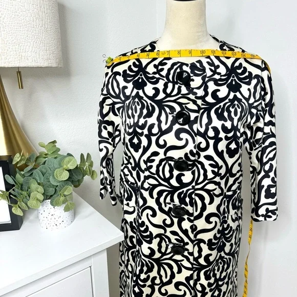 NWOT Milly of New York Black/Off of White Cream Embroidered Coat Topper Size 4